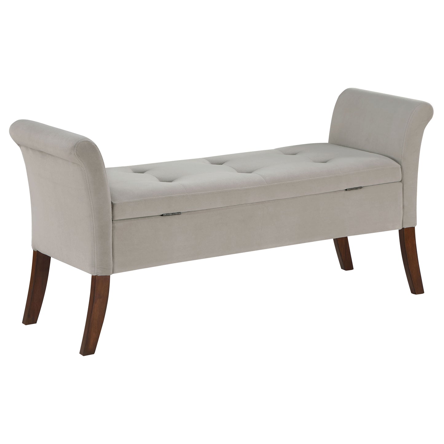 Farrah Velvet Upholstered Rolled Arm Storage Bench Beige