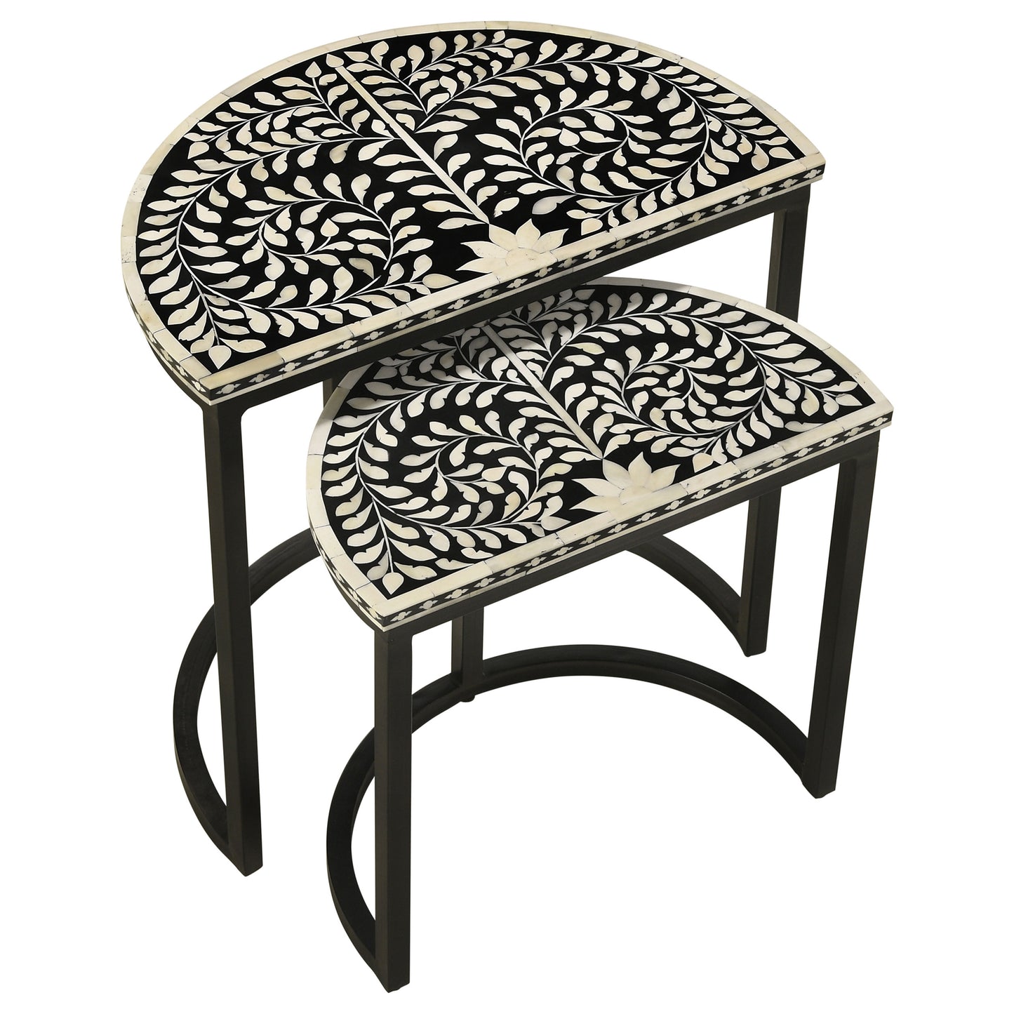 Zakiya 2-piece Demilune Nesting Table Set Black and White