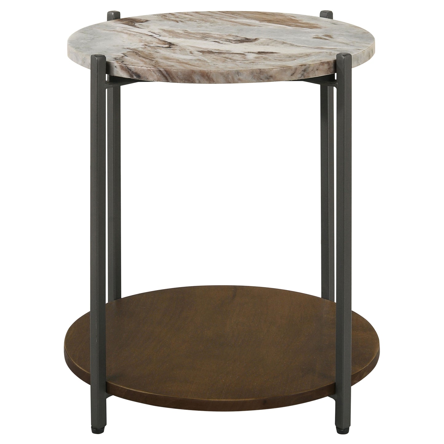 Noemie Round Marble Top Accent Side Table White and Gunmetal