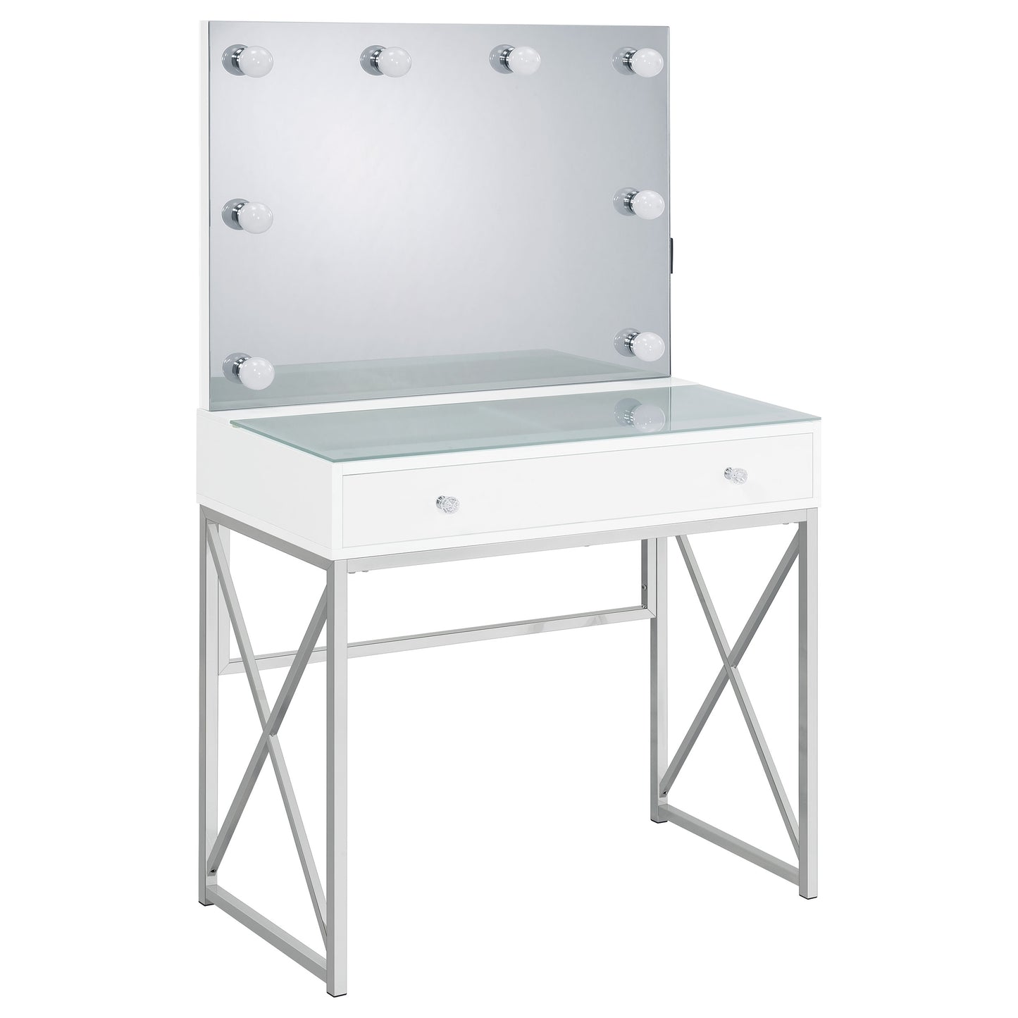 Eliza Vanity Set with Lighting & Stool White and Chrome