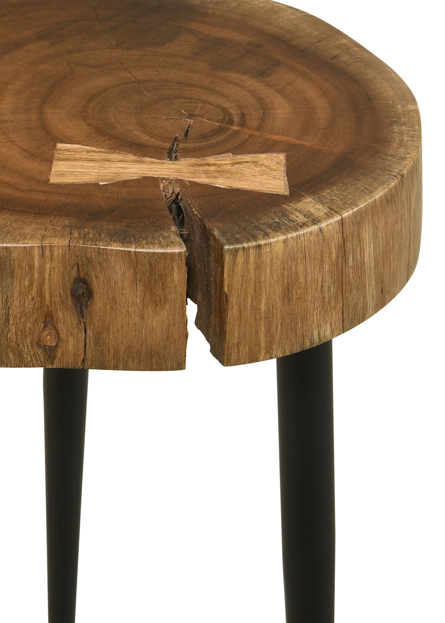 Keith Round Solid Tree Trunk Side Table Natural and Black