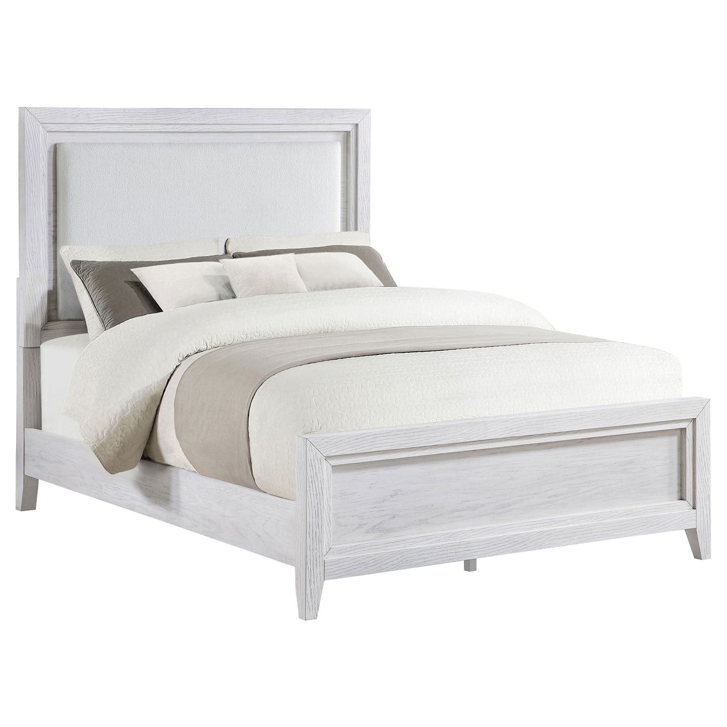 Marielle California King Panel Upholstered Bed Distressed White