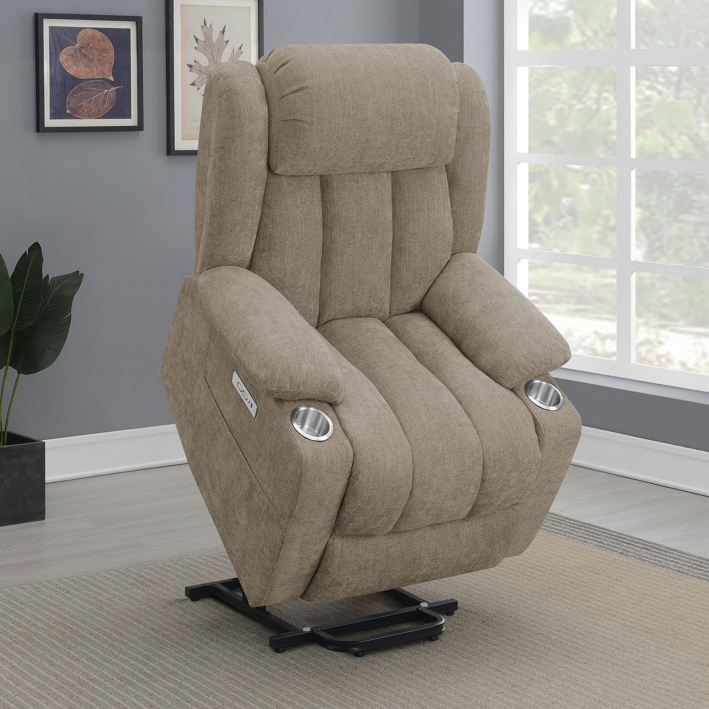 Houston Upholstered Power Lift Recliner Chair Camel