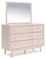 Wistenpine Full Upholstered Panel Bed with Mirrored Dresser and Nightstand