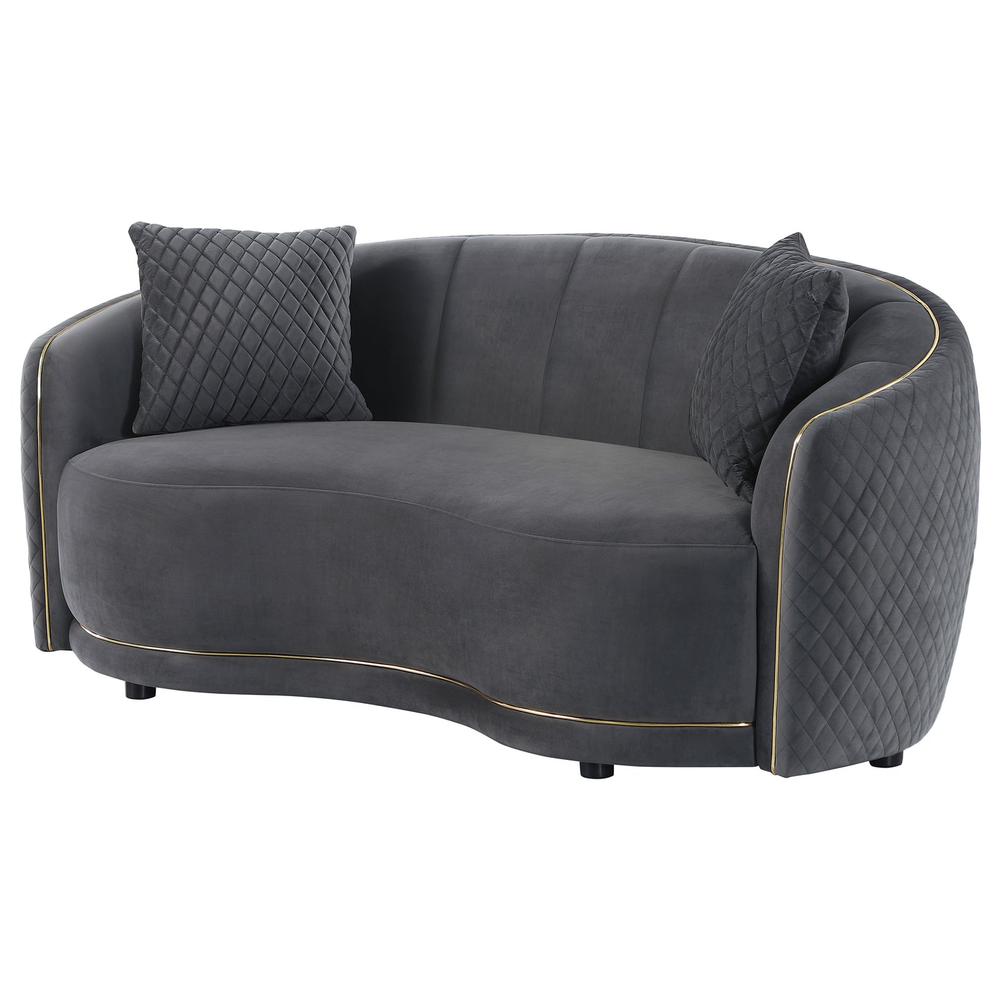 Brookside Velvet Upholstered Curved Loveseat Dark Grey