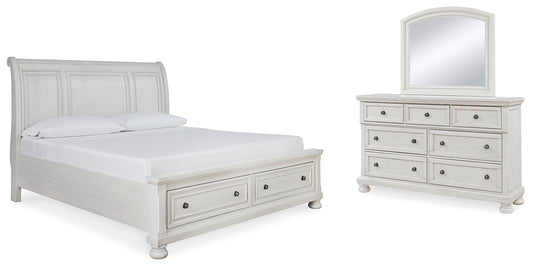 Robbinsdale Queen Sleigh Bed with Storage with Mirrored Dresser