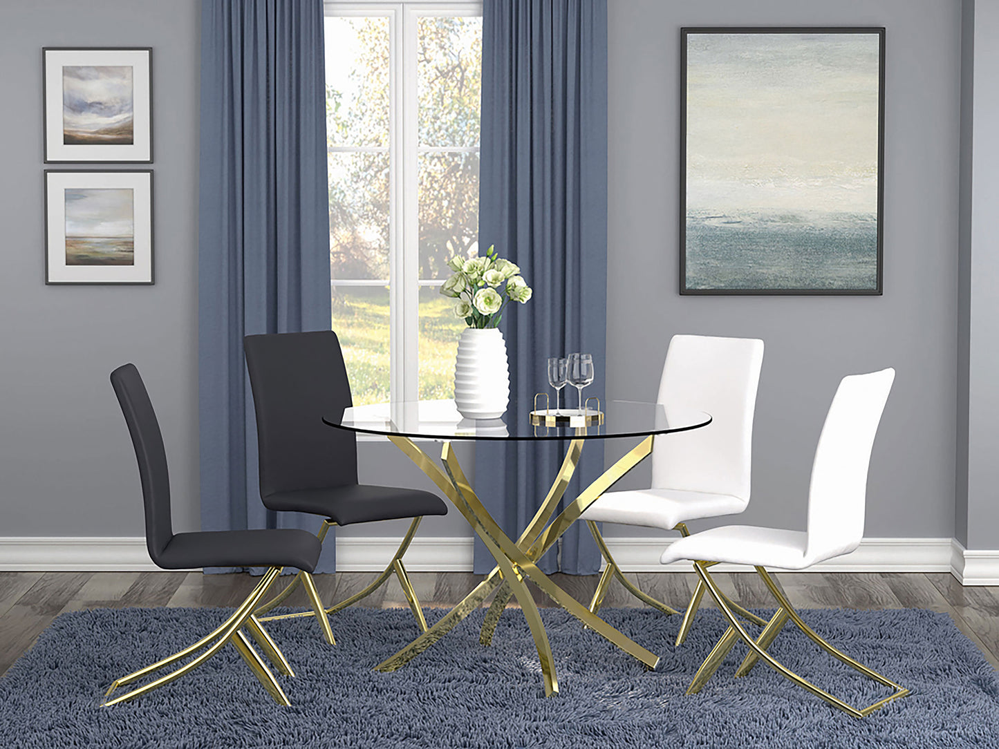 Beckham Round 46-inch Glass Top Dining Table Brass