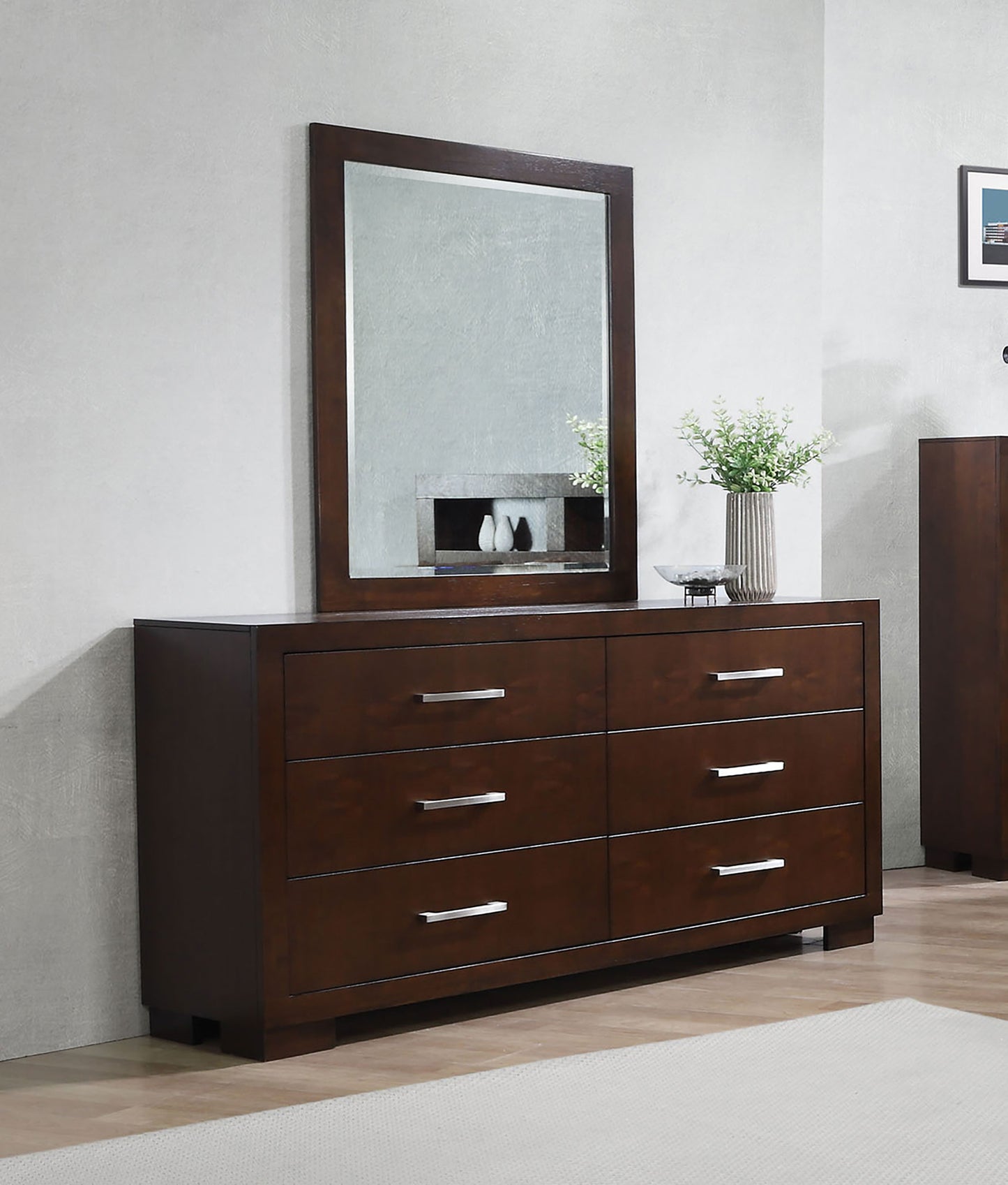 Jessica 6-drawer Dresser with Mirror Cappuccino