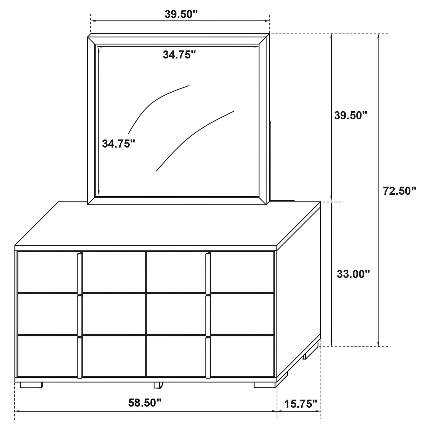 Marceline 6-drawer Dresser with Mirror Black