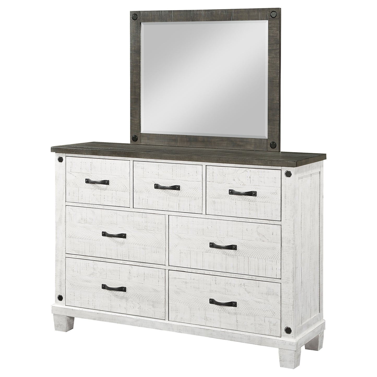 Lilith 7-drawer Dresser with Mirror Distressed White