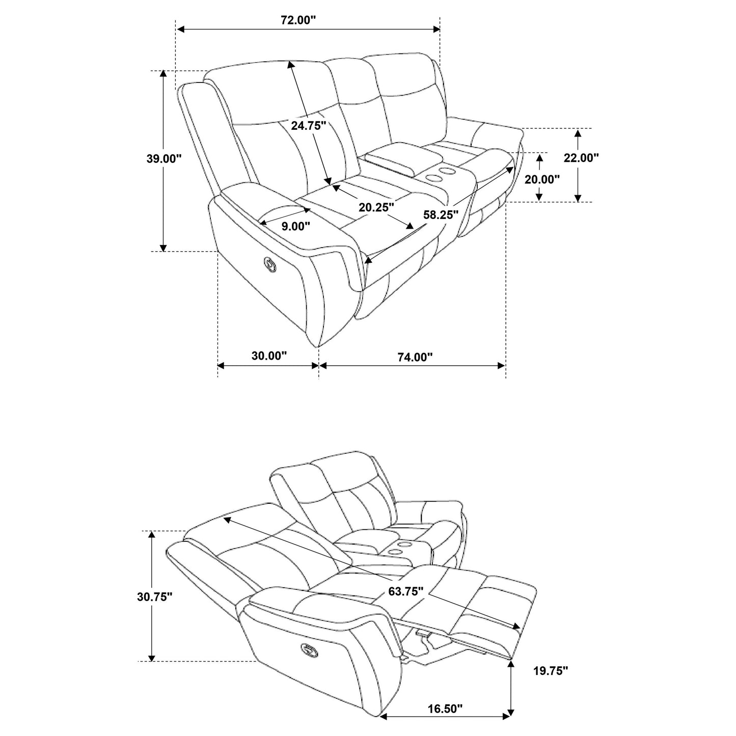 Lawrence 2-piece Upholstered Reclining Sofa Set Charcoal