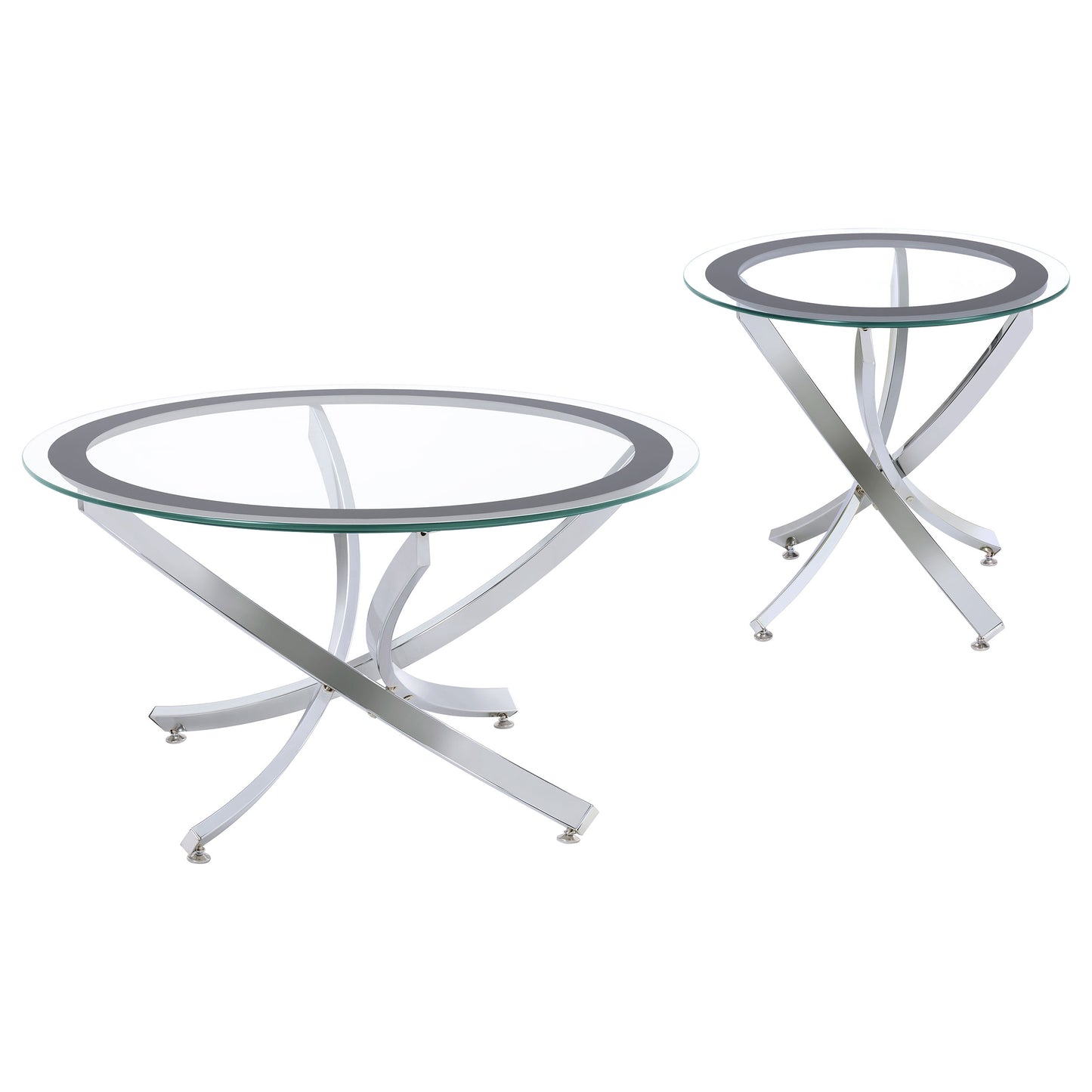 Brooke 2-piece Round Glass Top Coffee Table Set Chrome