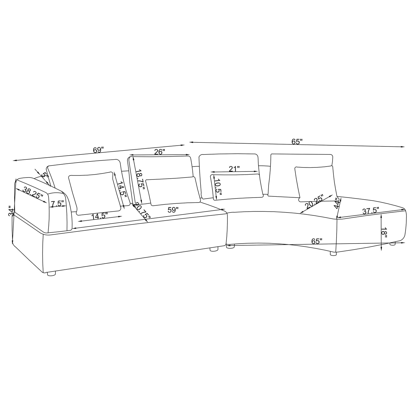 Toscano 134-inch Upholstered Sectional Sofa Grey