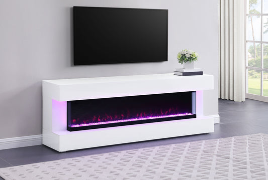 Vallerie 71" TV Stand with Visual Flame Box White