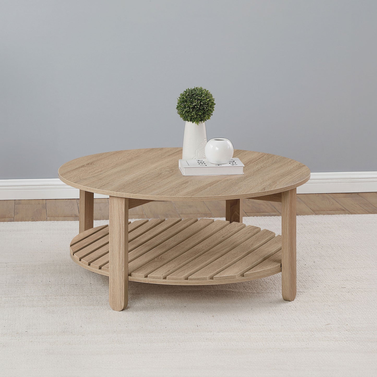 Fowler 1-shelf Round Engineered Wood Coffee Table Natural