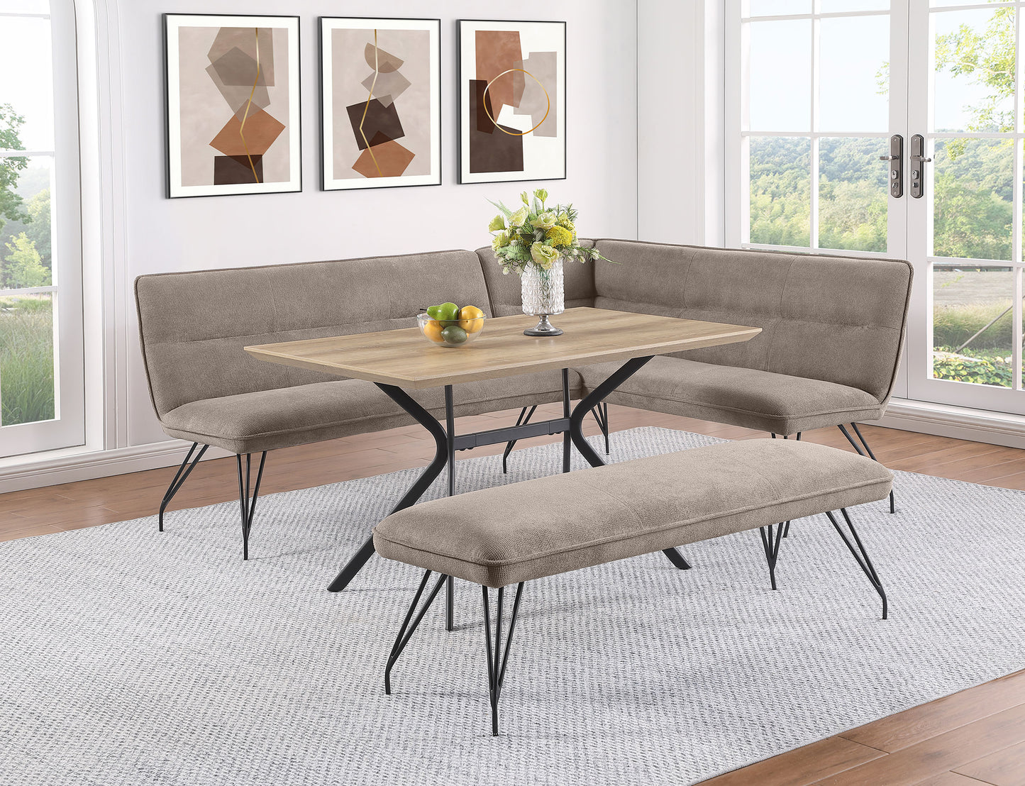 Dodson Fabric Upholstered L-Shaped Nook Dining Bench Taupe