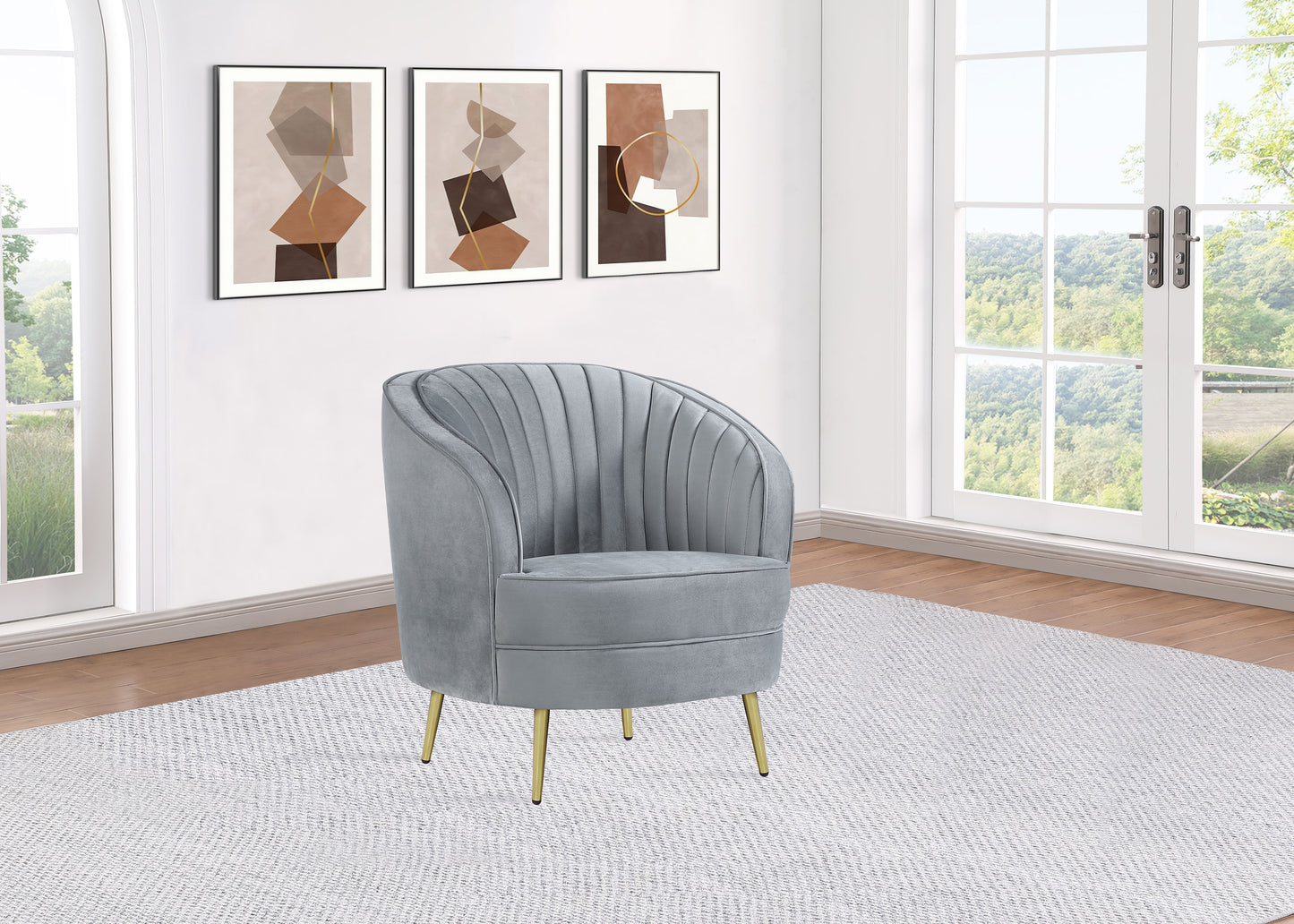 Sophia Upholstered Channel Tufted Barrel Accent Chair Grey