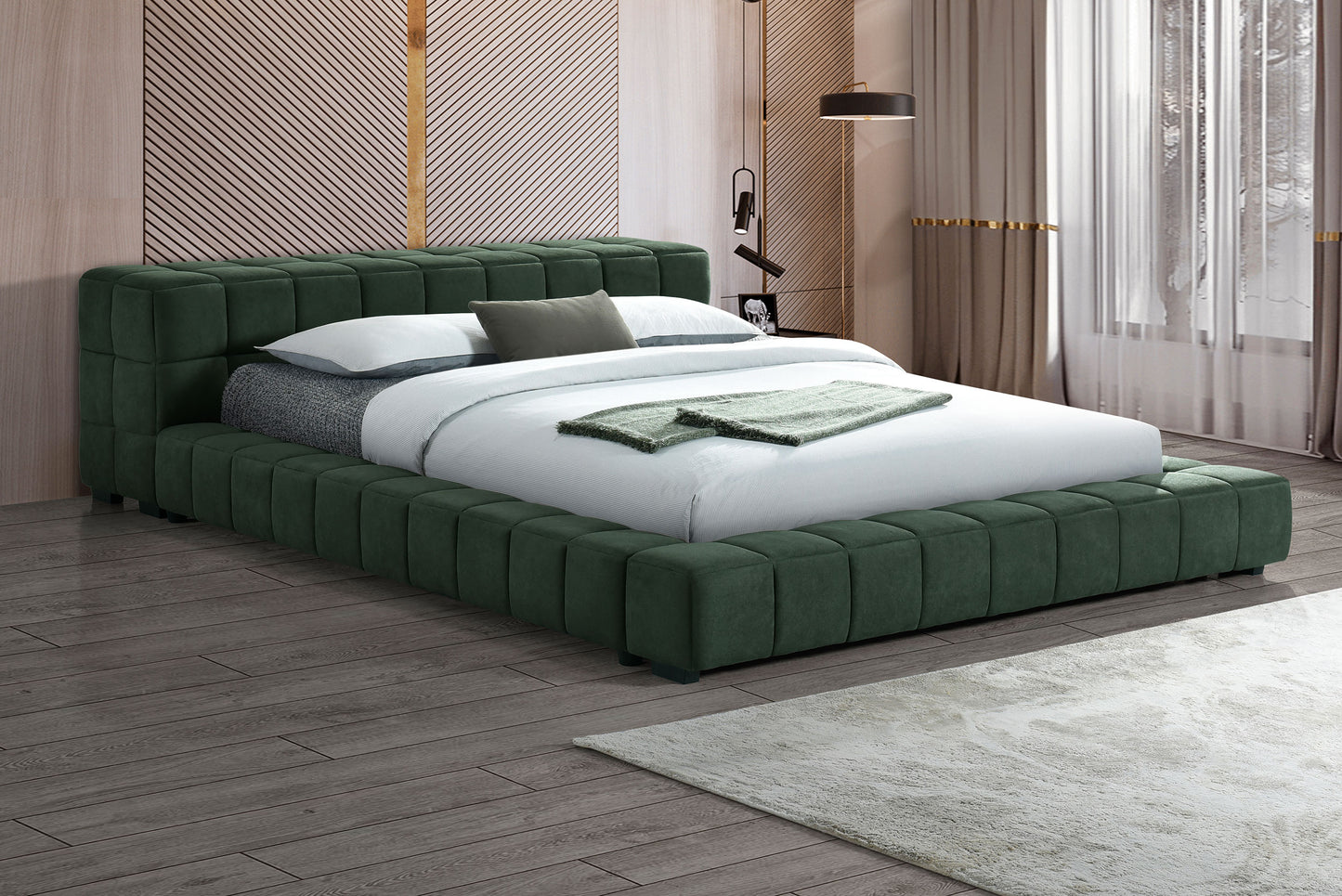 Trinity Upholstered Cal King Platform Bed Green