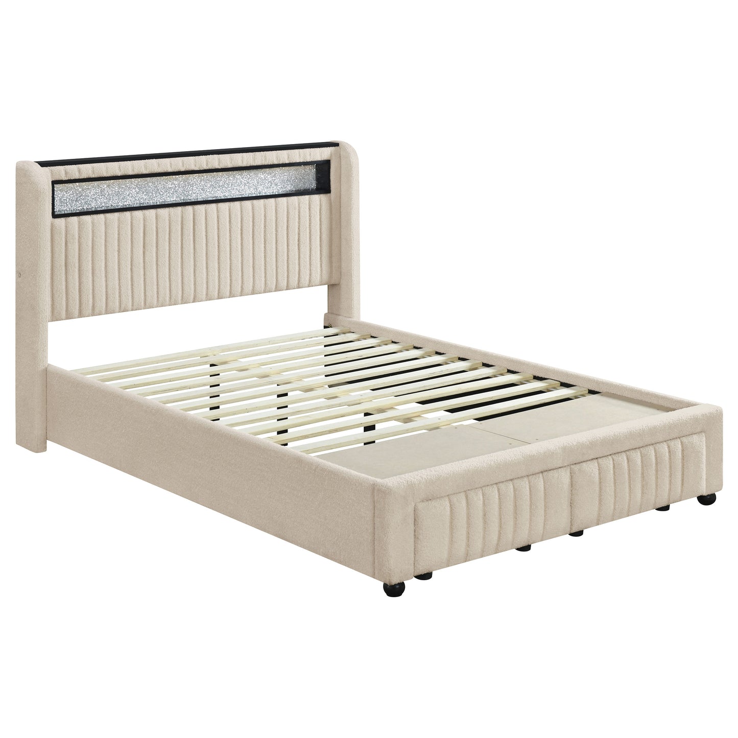 Madison Upholstered LED Full Storage Platform Bed Cream