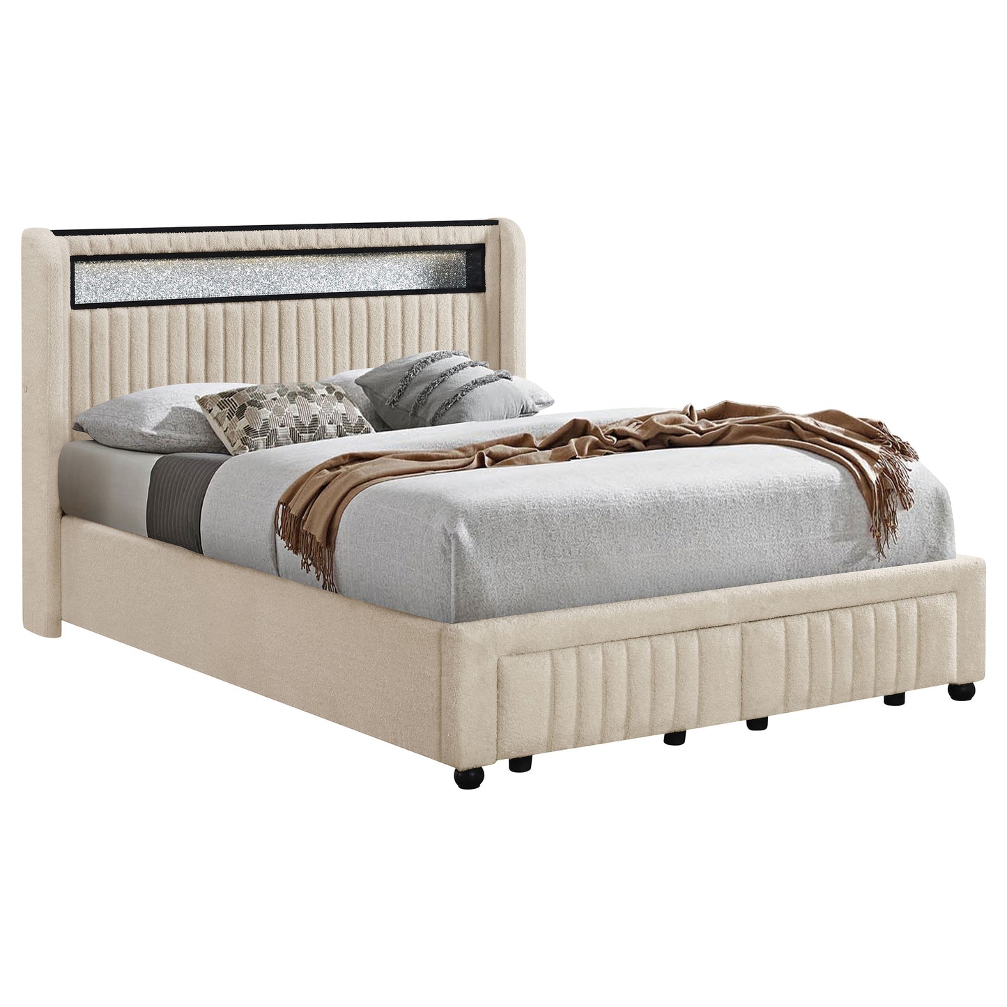 Madison Upholstered LED Full Storage Platform Bed Cream