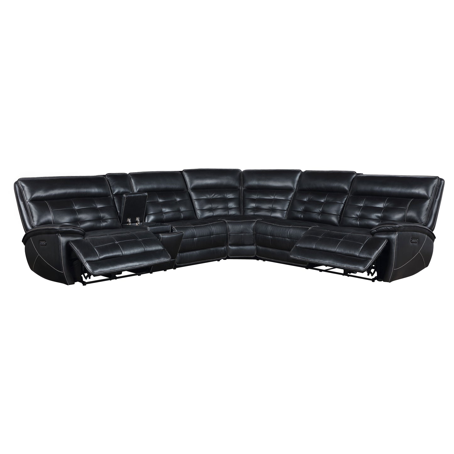 Hewitt Leather Upholstered Power Reclining Sectional Black