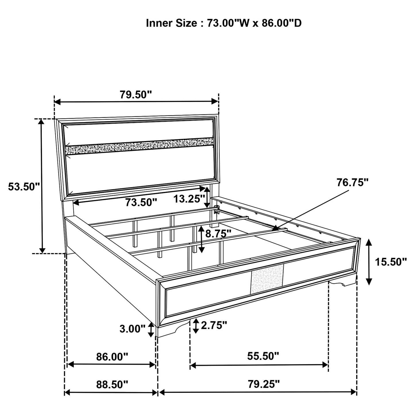 Miranda 54-inch Upholstered California King Panel Bed Black