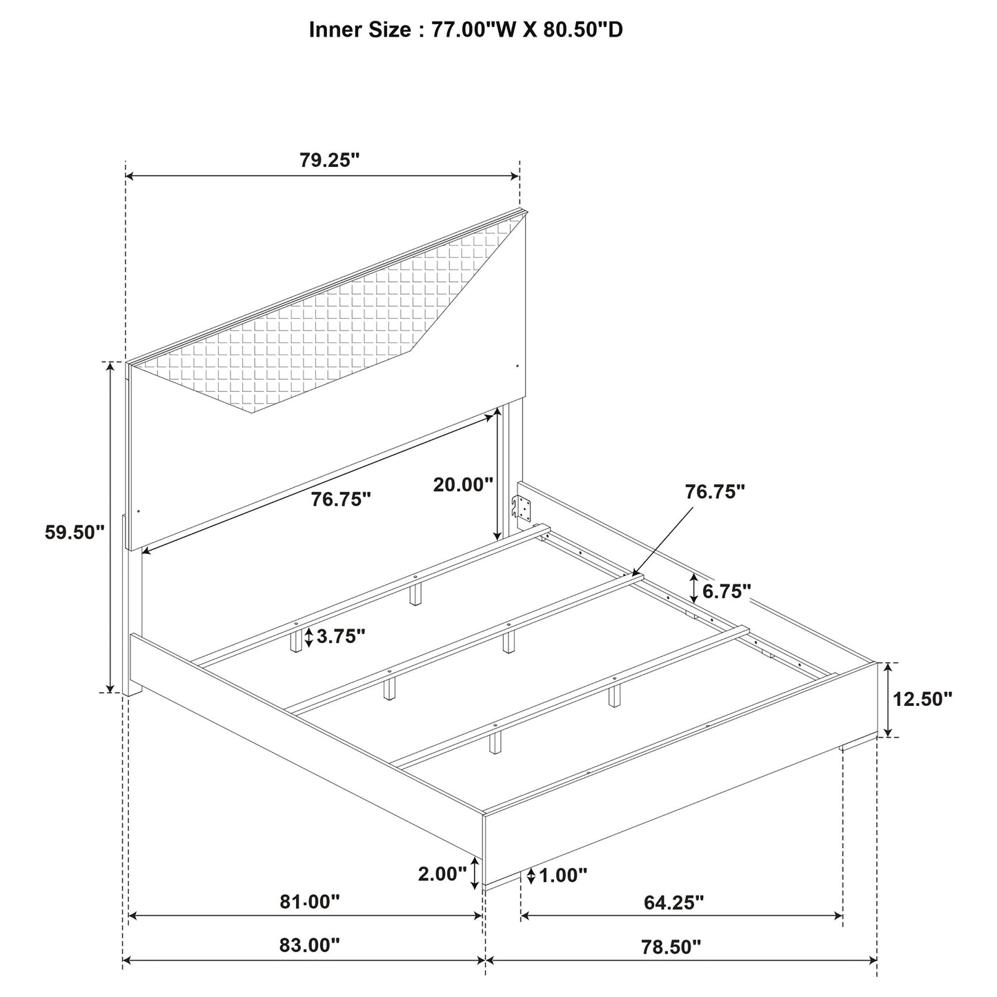 Ives Eastern King Panel Bed LED Headboard White High Gloss