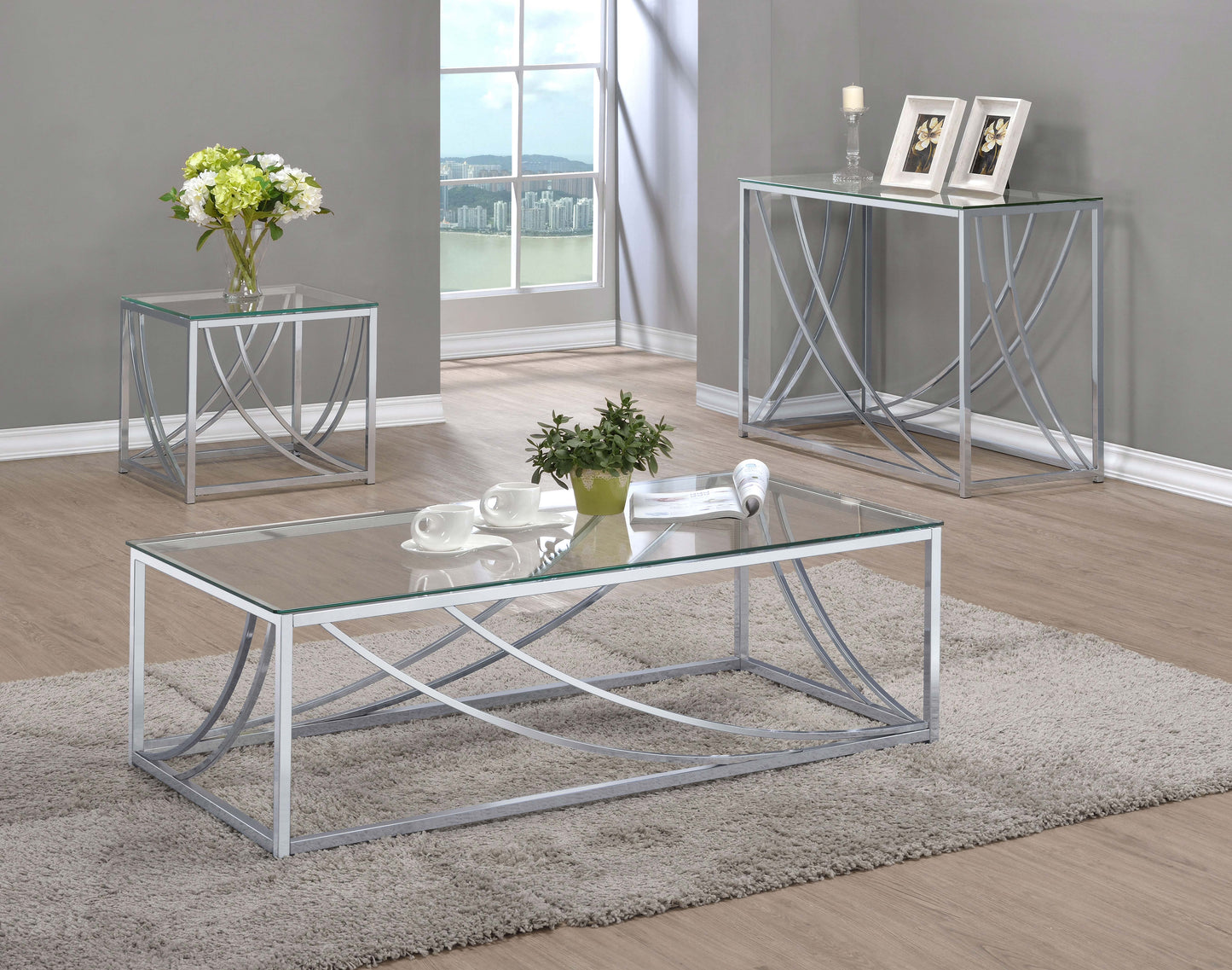 Lille 3-piece Glass Top Coffee And End Table Set Chrome