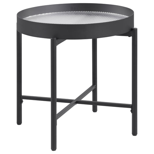 Ozella Round End Side Table with Recessed Top Sandy Black