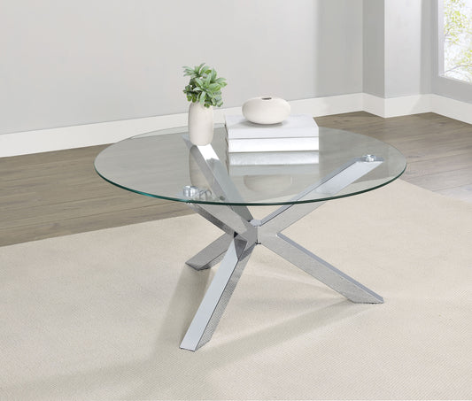 Kenzie Round Tempered Glass Top Cocktail Coffee Table Chrome