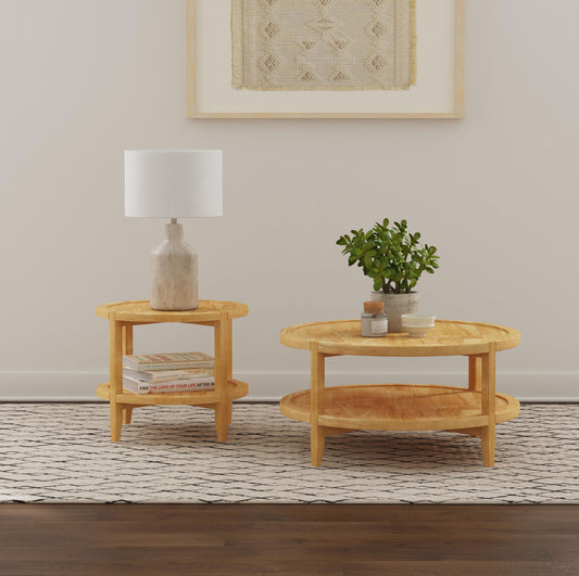 Camillo 2-piece Round Coffee and End Table Set Maple