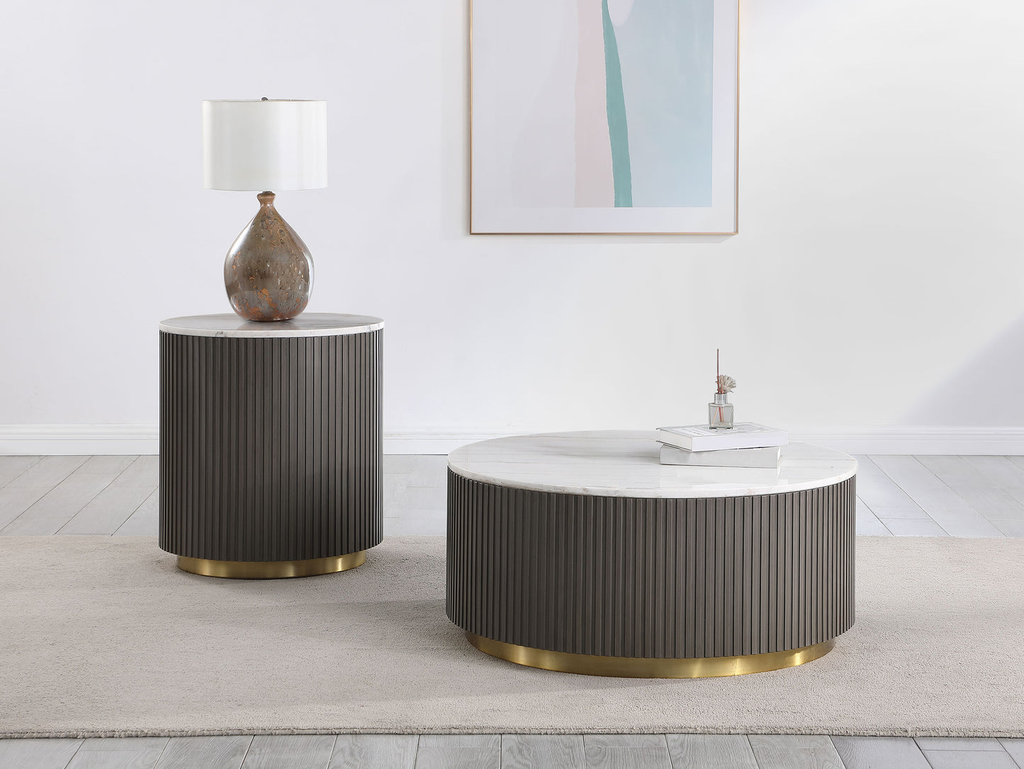Jason 2-piece Round Marble Coffee and End Table Set White