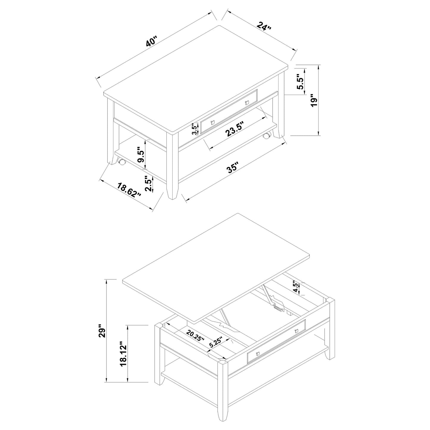 Bradford 2-piece Lift Top Coffee and End Table Set Walnut