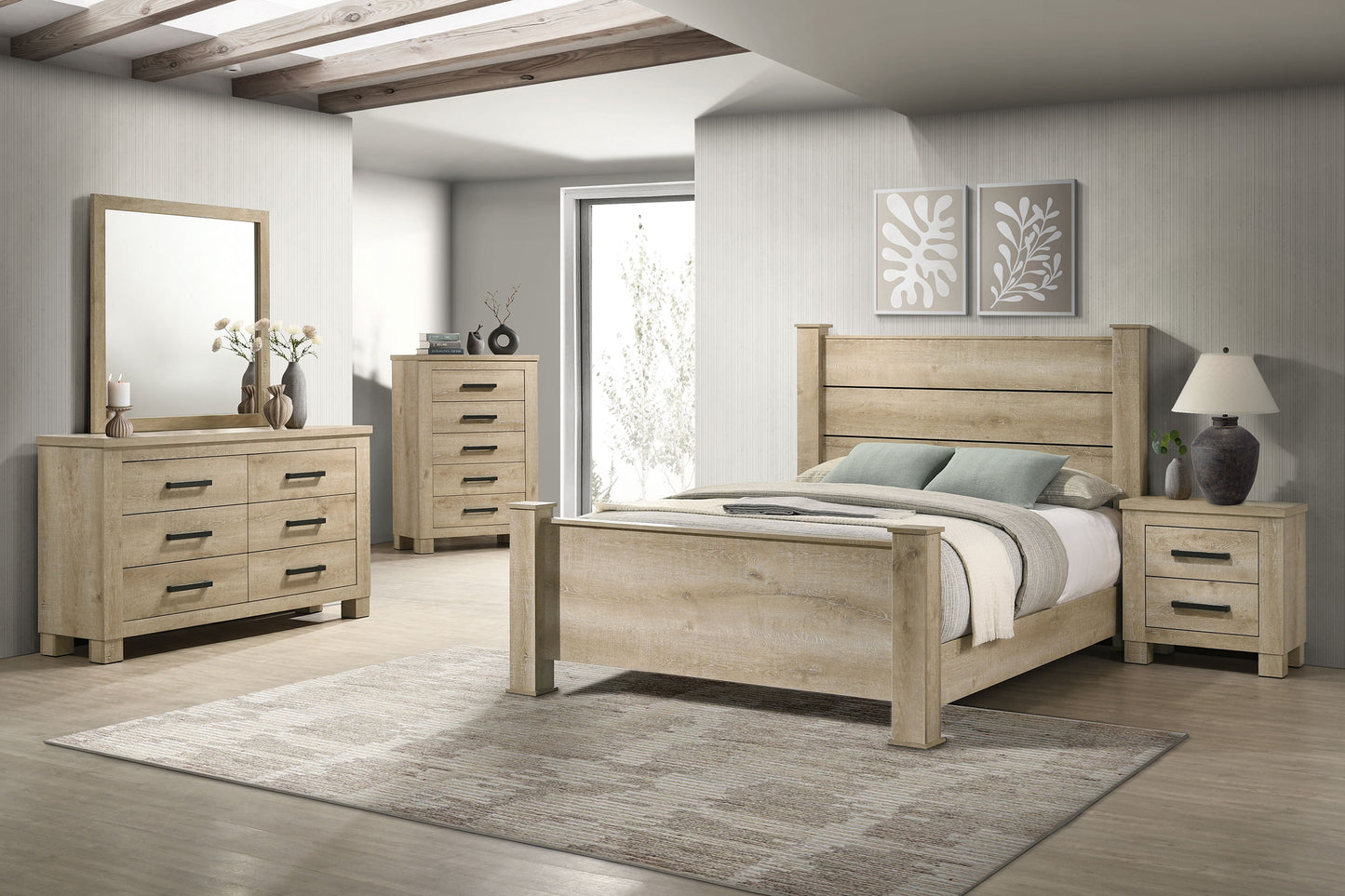 Oakglen 6-drawer Bedroom Dresser and Mirror Weathered Oak