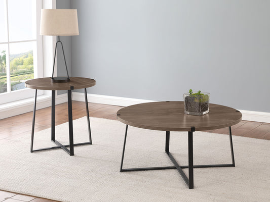 Marcus 2-piece Round Coffee and End Table Set Light Brown