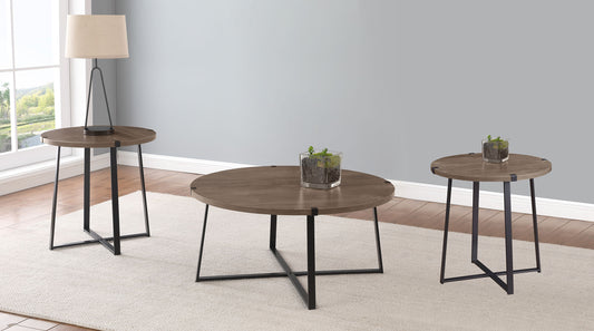 Marcus 3-piece Round Coffee and End Table Set Light Brown