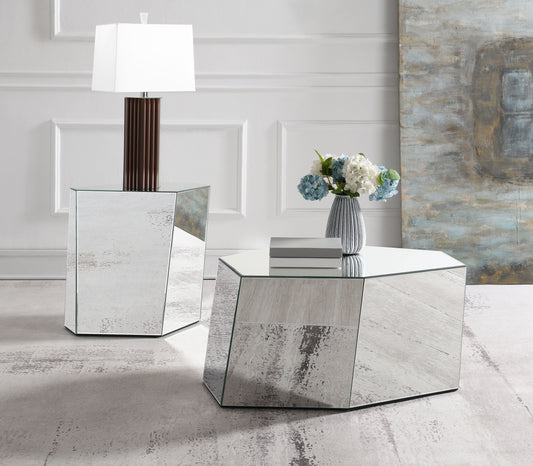 Capella 2-piece Mirrored Coffee and End Table Set Silver