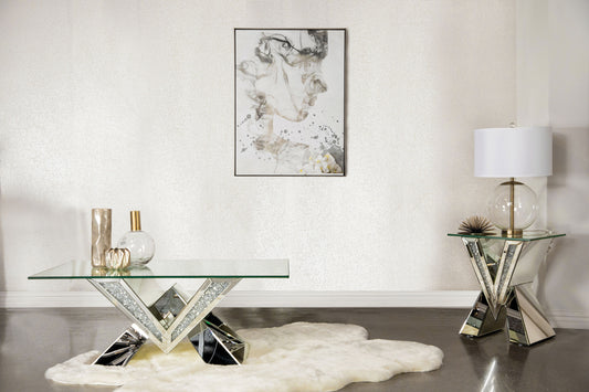 Taffeta 2-piece Mirrored Coffee and End Table Set Silver