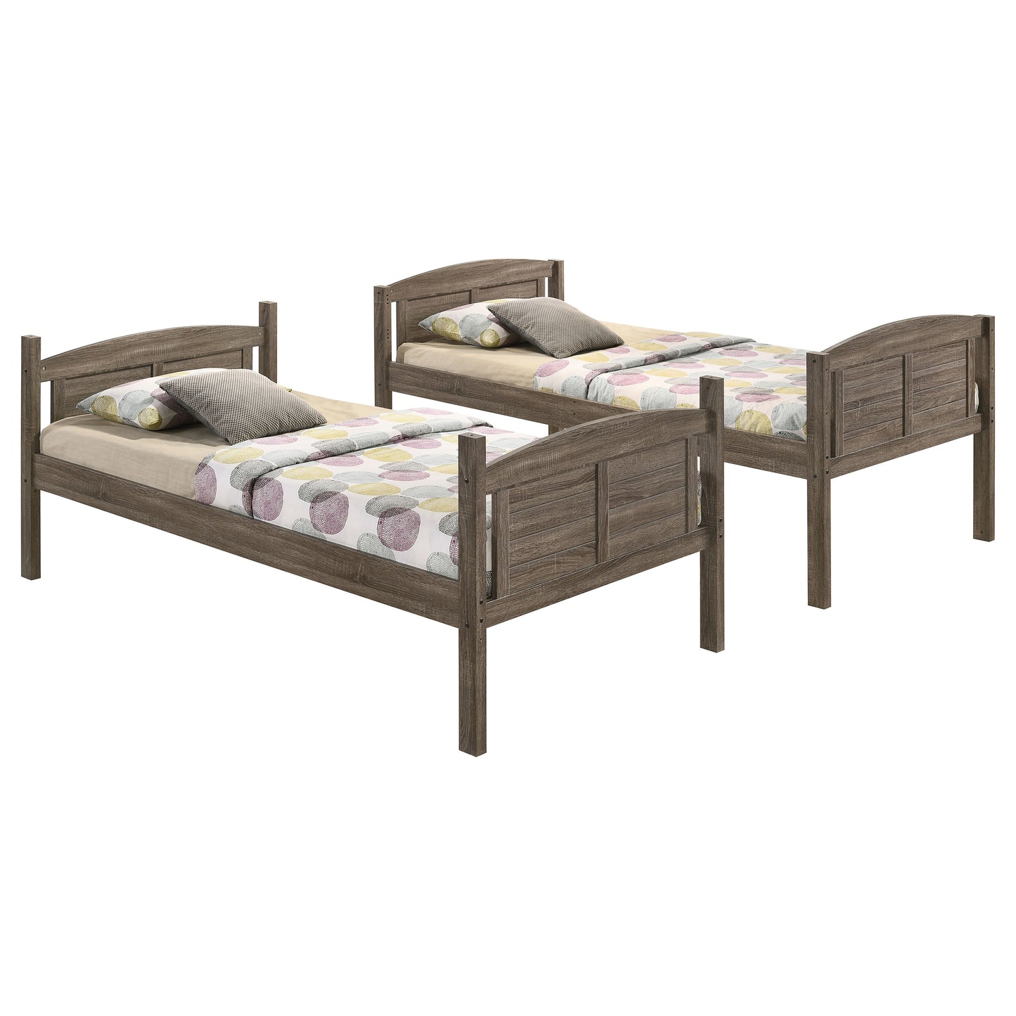 Flynn Wood Twin Over Twin Bunk Bed with Mattress Weathered Brown