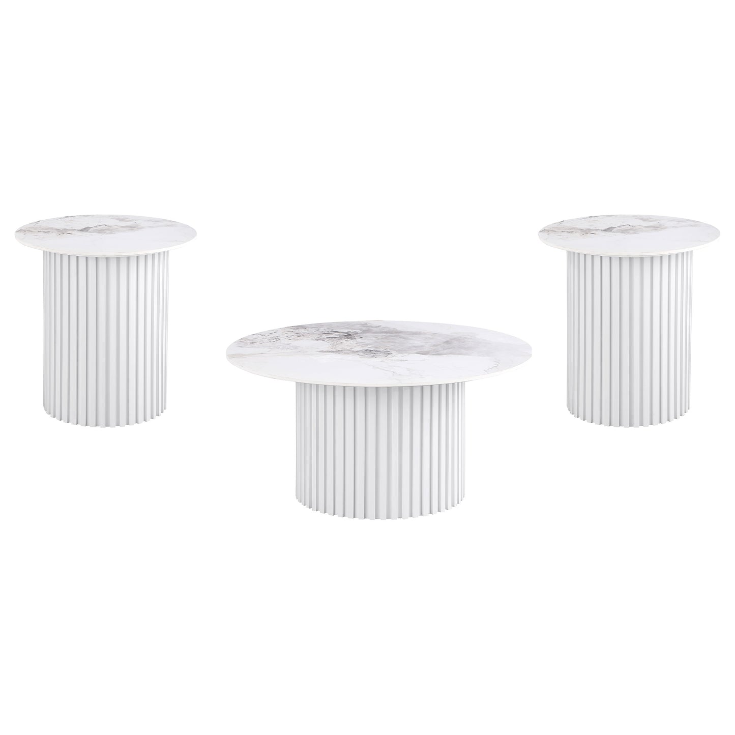 Rowena 3-piece Coffee and End Table Set White Faux Marble