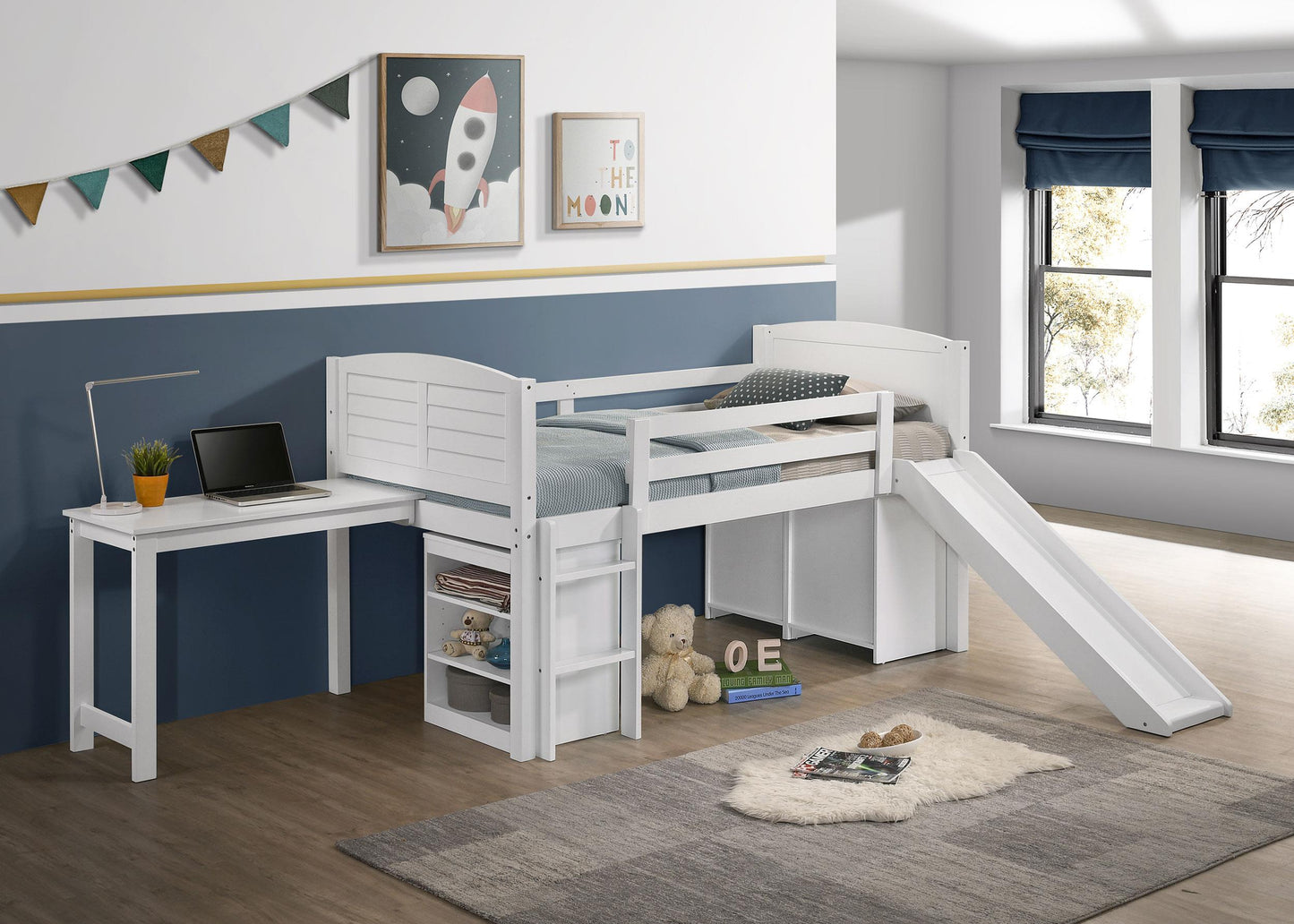 Millie Twin Workstation Loft Bed with 7-inch Mattress White