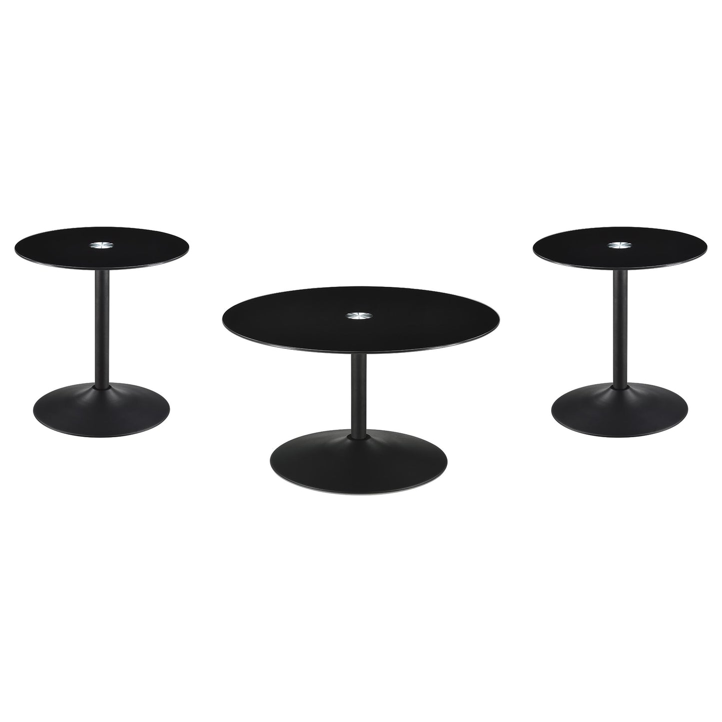 Ganso 3-piece Round Glass Top Coffee and End Table Set Black