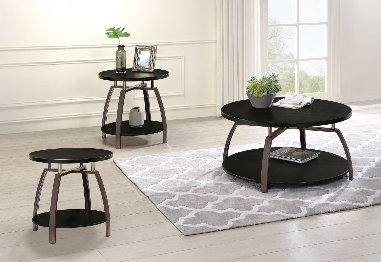 Dacre 3-piece Round Coffee and End Table Set Dark Charcoal