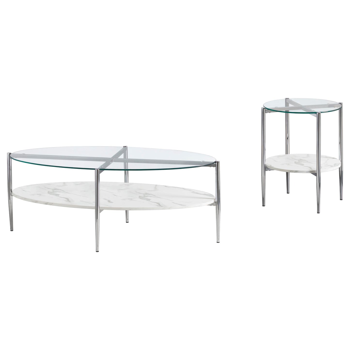Cadee 2-piece Oval Coffee and End Table Set Chrome