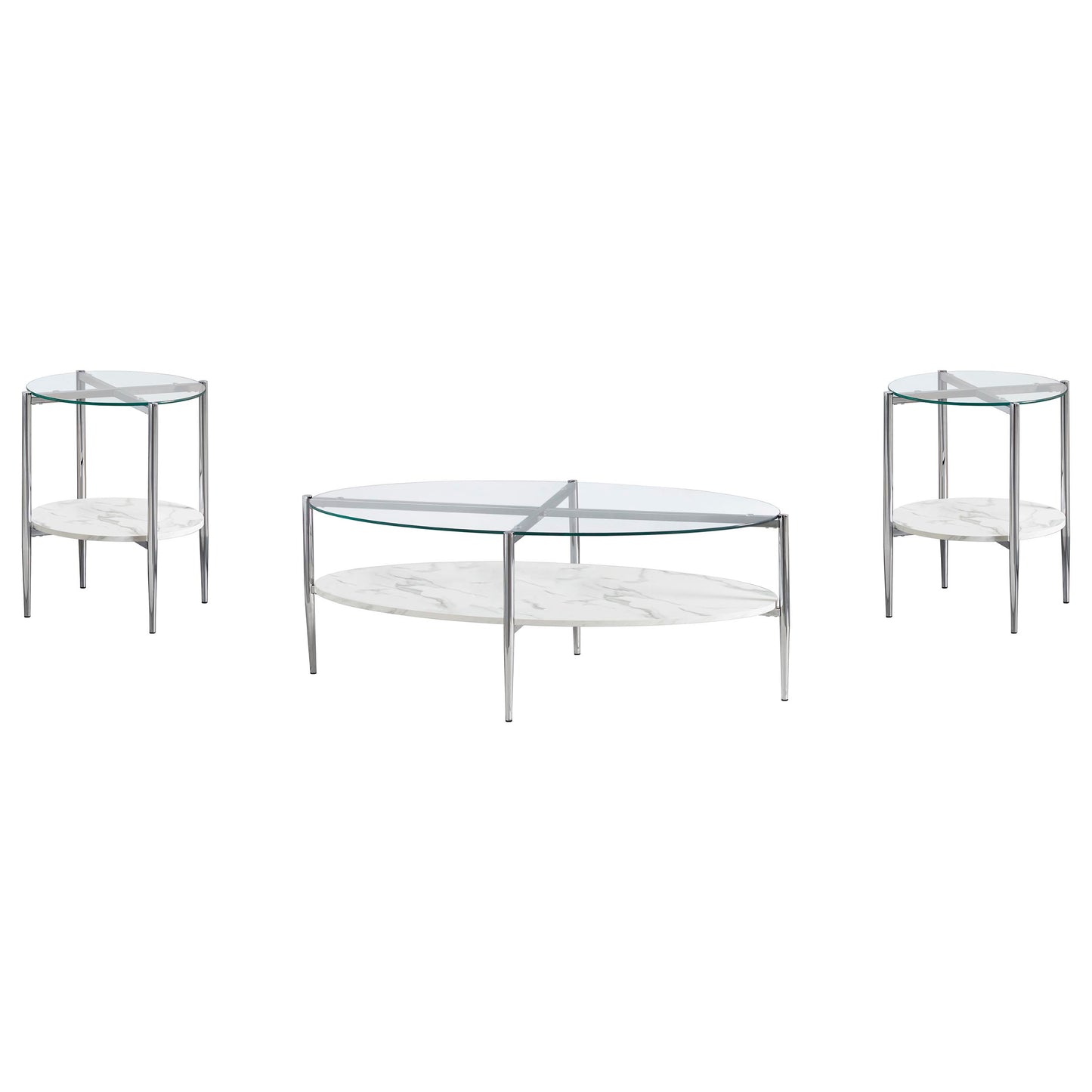 Cadee 3-piece Oval Coffee and End Table Set Chrome
