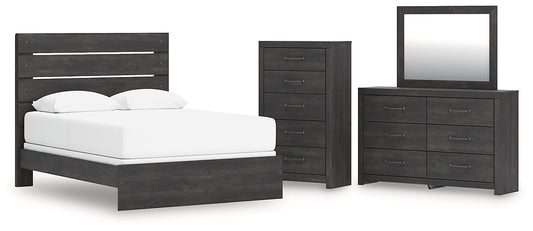 Hollivern Queen Panel Bed with Mirrored Dresser and Chest