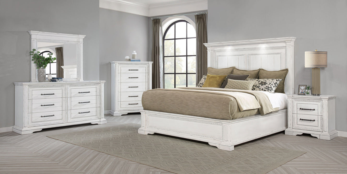 McKinney Queen LED Light Panel Bed Vintage White