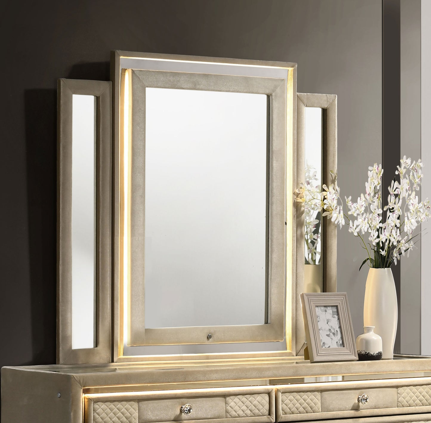 Lorient LED Dresser Mirror Ivory and Camel