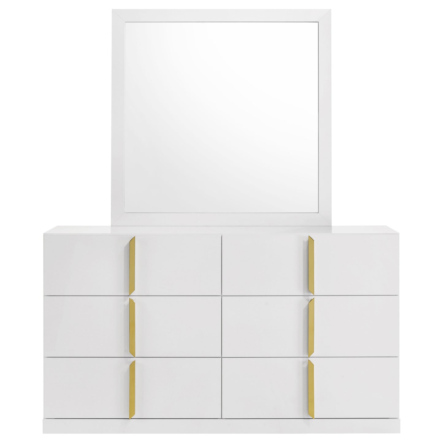 Ines 6-drawer Bedroom Dresser with Mirror White High Gloss