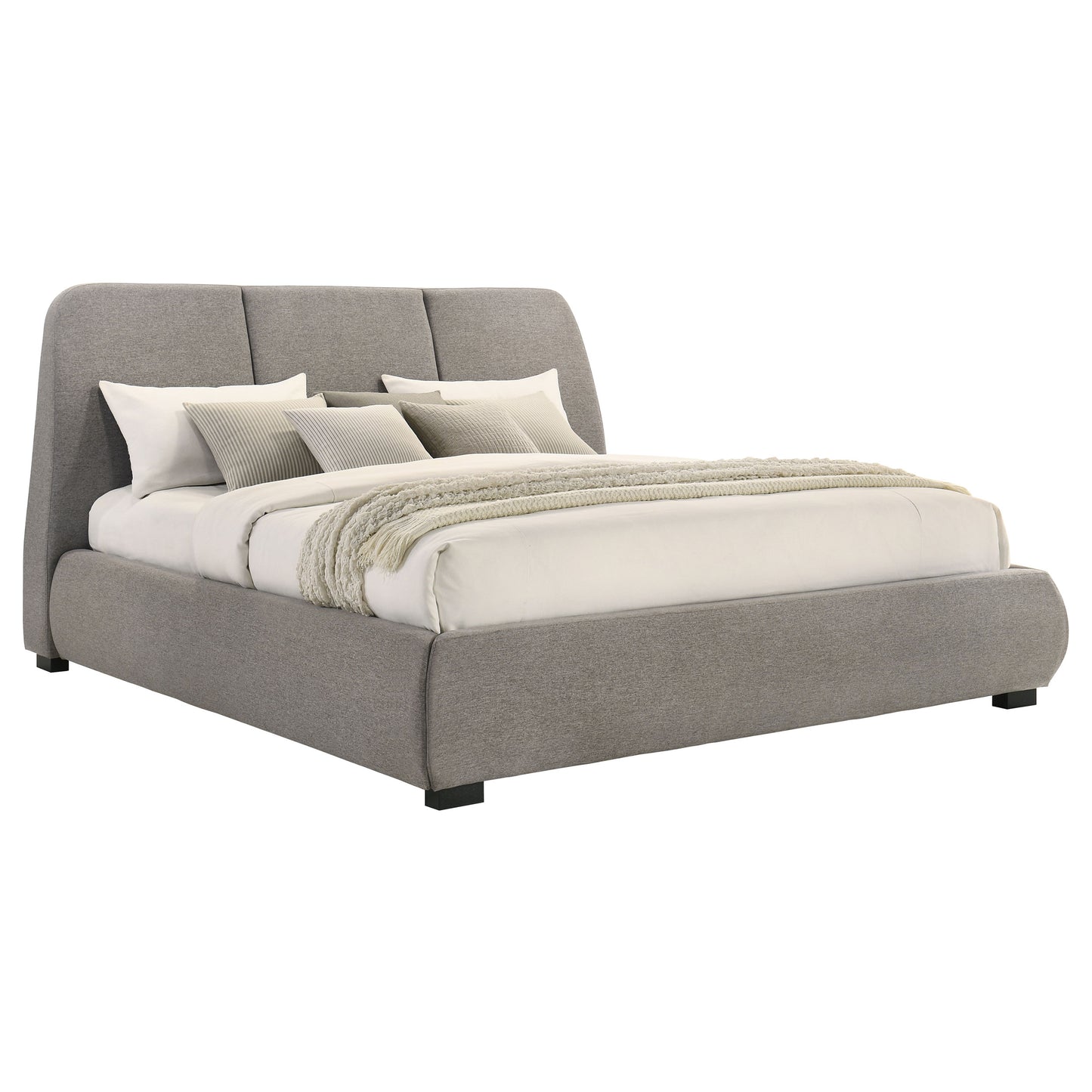 Mokena 46-inch Upholstered Eastern King Platform Bed Taupe